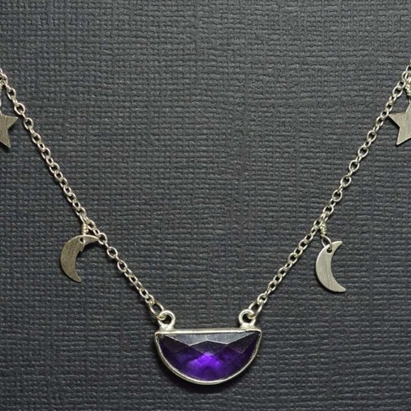 Amethyst Half Moon Pendant on Moon and Star Chain - Picture 1 of 2